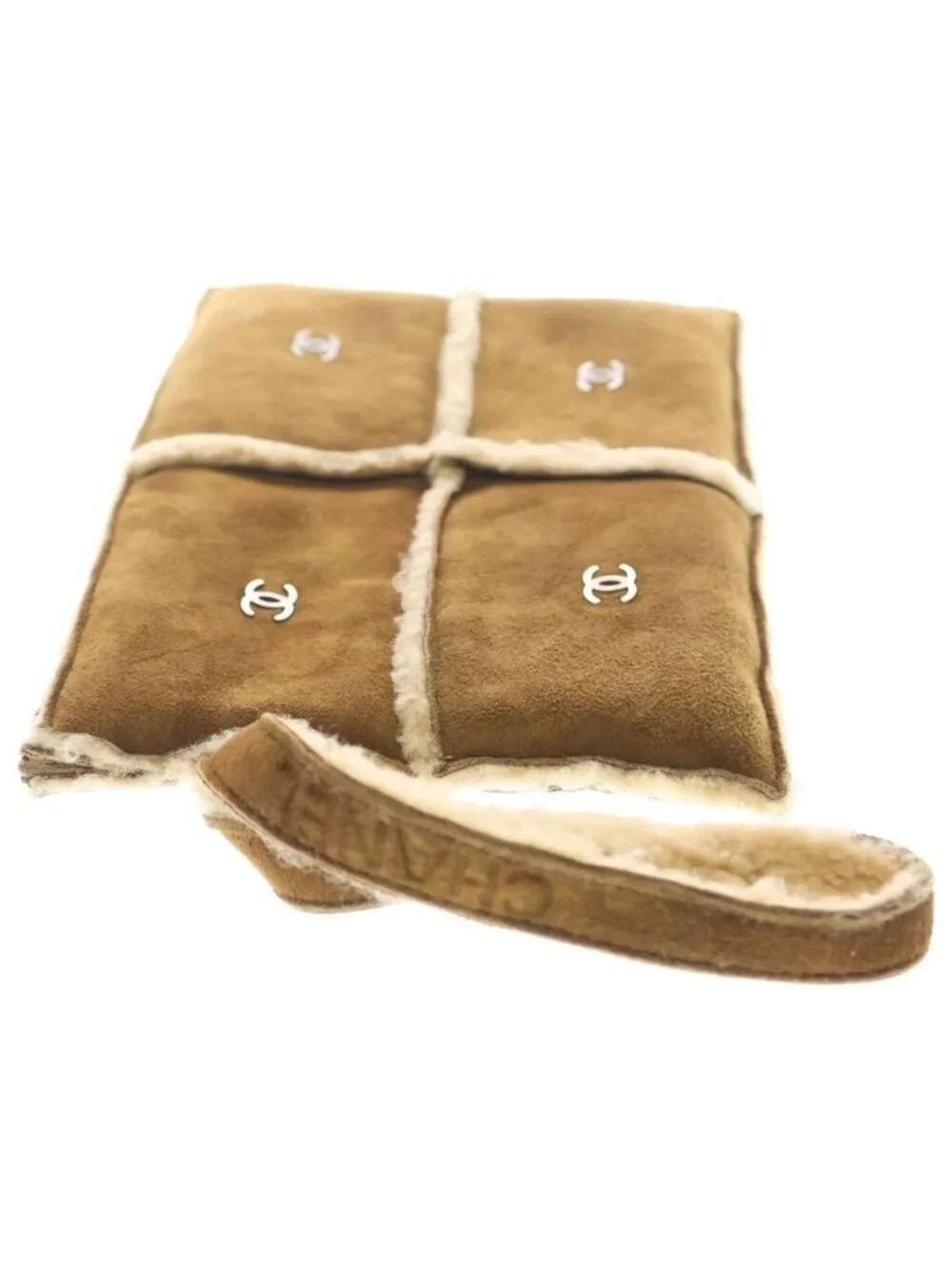 Chanel CC Logo Shearling Pouch Brown Protection Seal